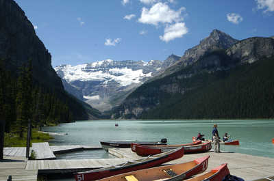 Enjoy canoeing on Lake Louise.