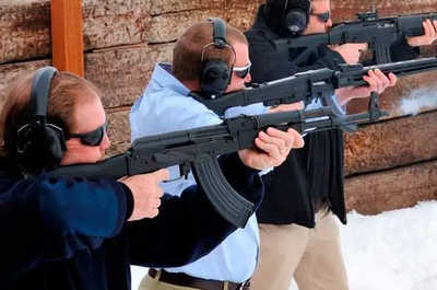 Three guests take aim during a guided shooting outing near Jackson Hole.