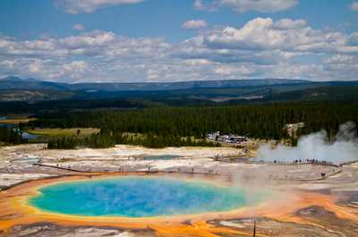 Grand Prismatic Spring's colors stand out on a Yellowstone day trip.