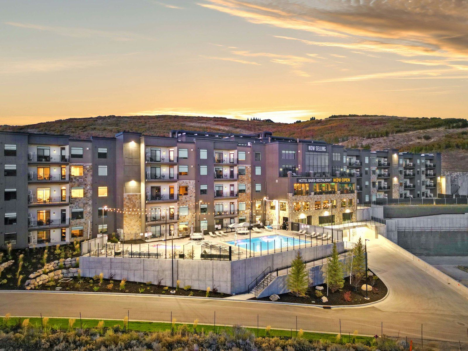 image Mountain resort exterior with alpine backdrop