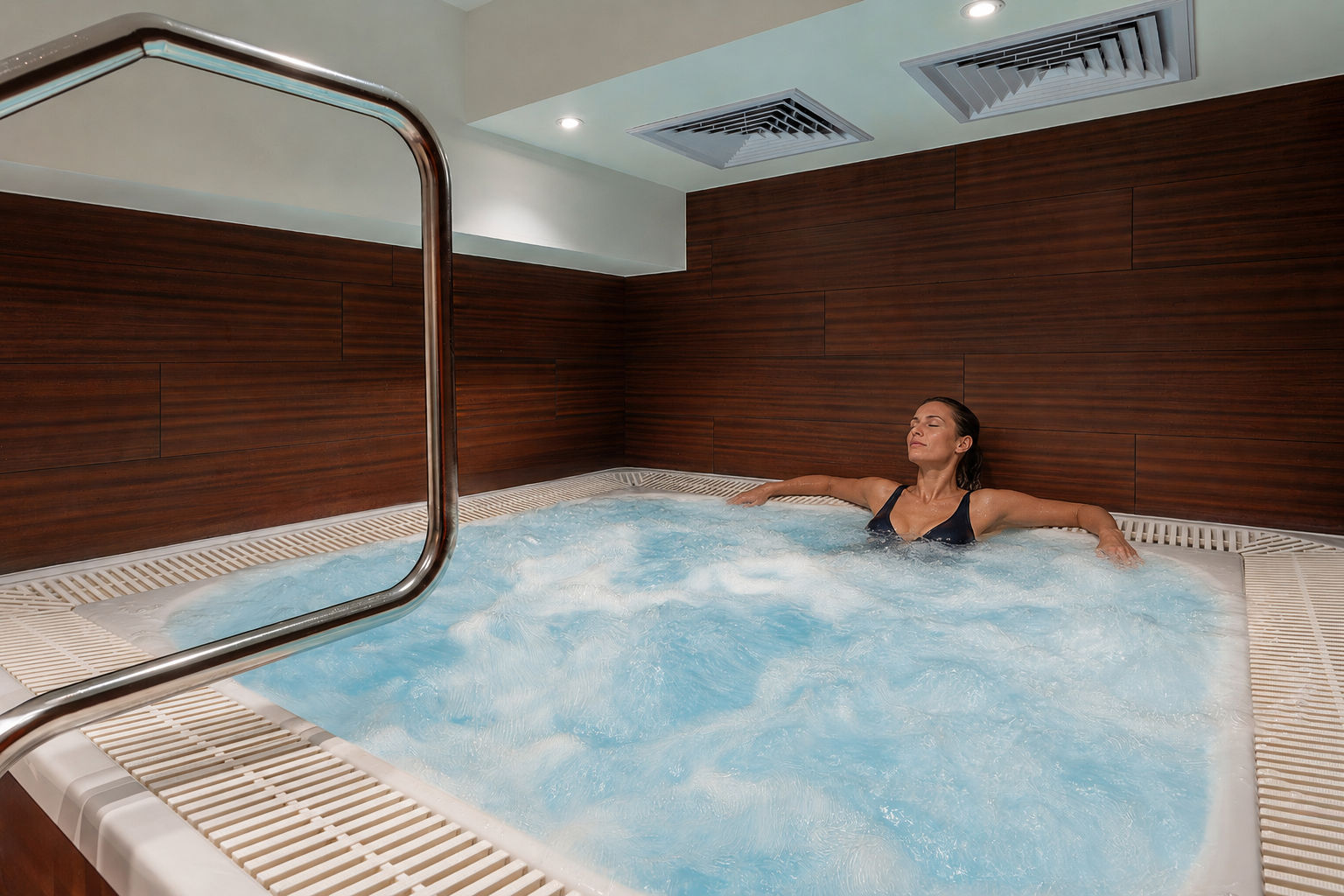 image Person sitting in a bubbling hot tub.