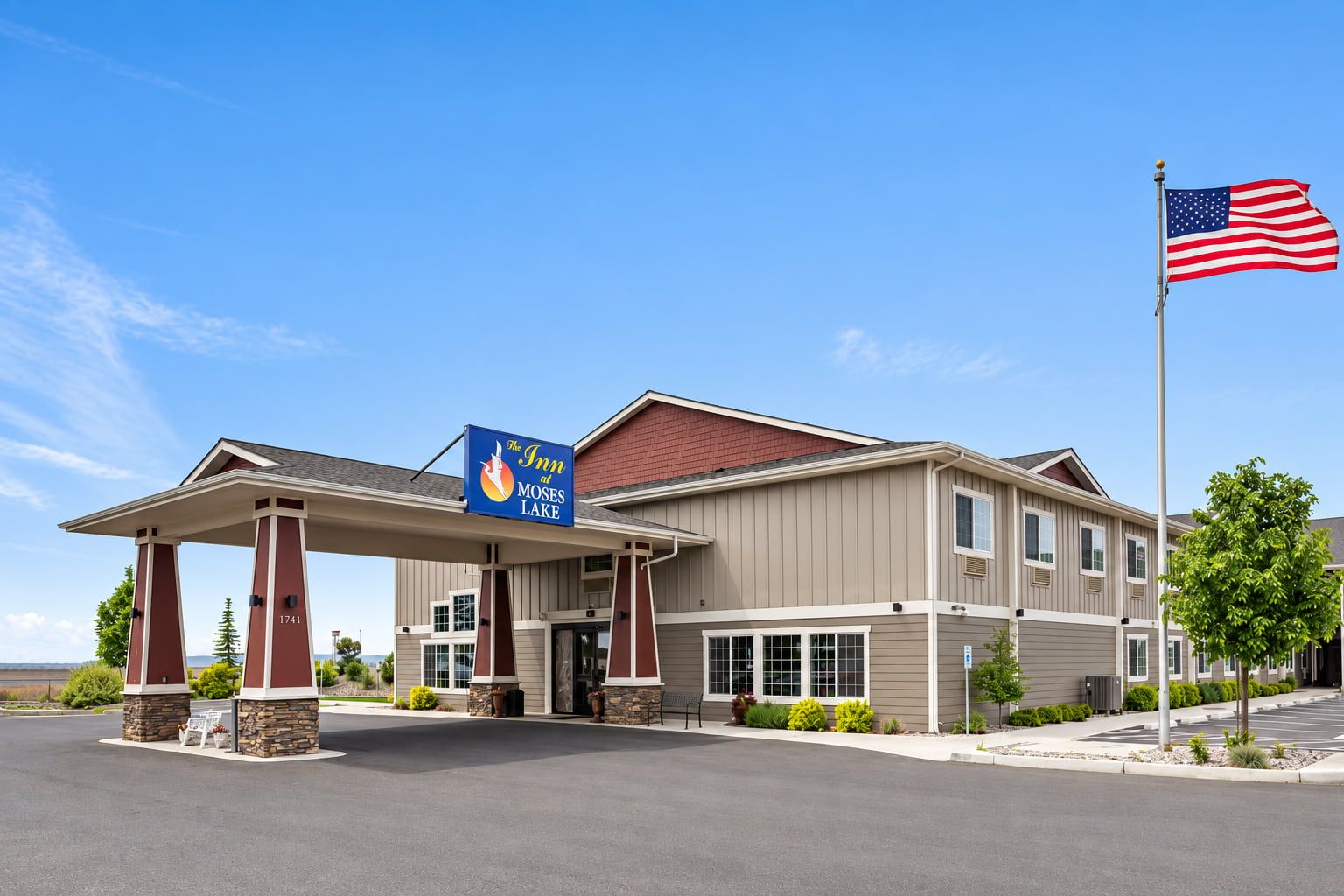 image Exterior view with American flag flying
