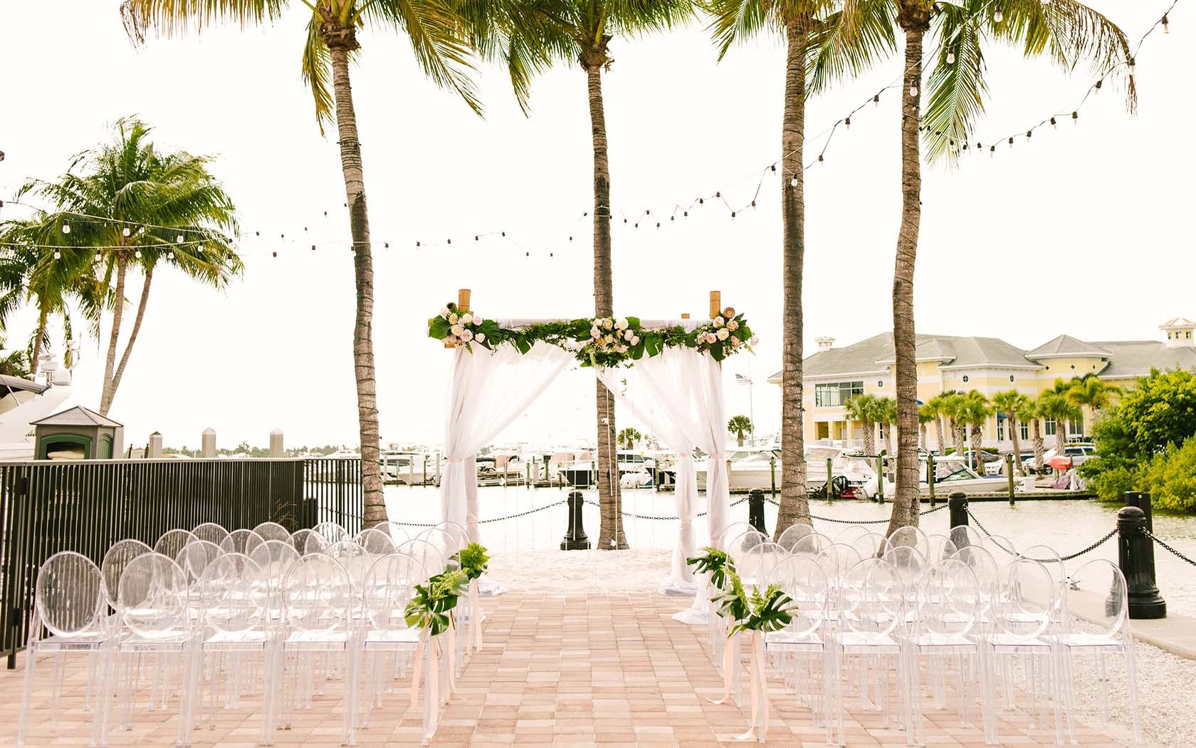 image Outdoor event space with elegant set up and palm trees