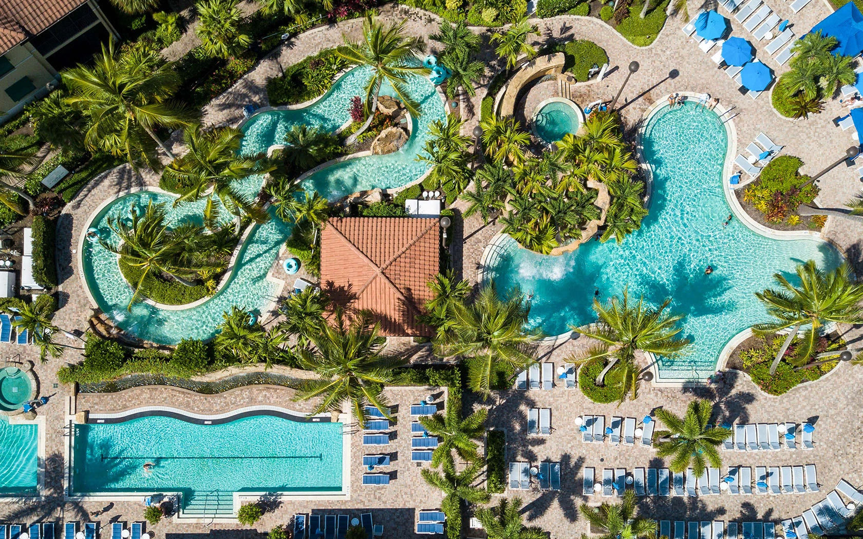 image Aerial view of the resort's outdoor swimming pools